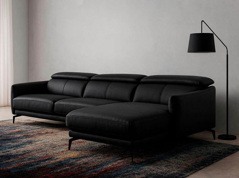 Angel Cerdá Corner sofa in black leather 6040/6041