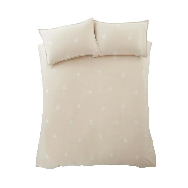 Bianca Brushed Cotton Embroidery Leaf Duvet Cover Set Natural