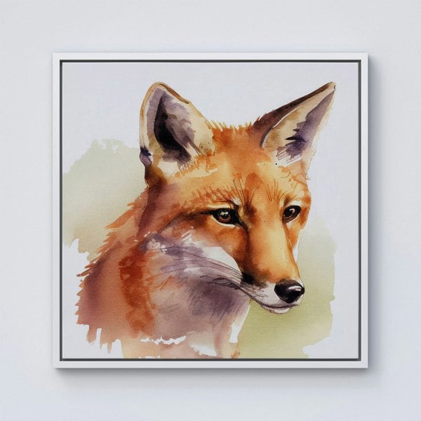 Warren Reed Fox Watercolour Framed Canvas