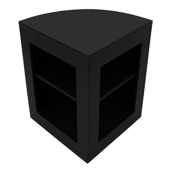 Black Adonis LED shop counter set featuring a sleek corner design, open shelving, and a smooth, modern finish