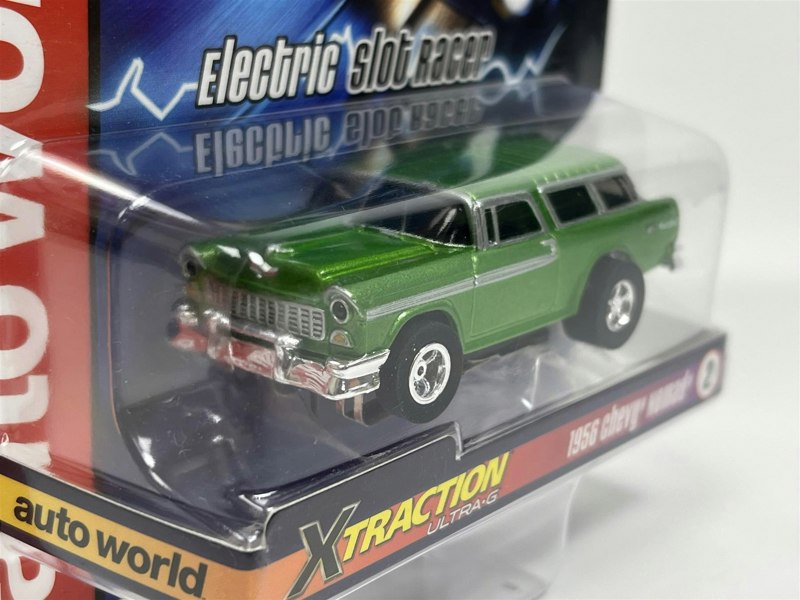 Auto World Slot Cars 1956 Chevy Nomad Green X Traction Flame Throwers HO Scale SC366-2