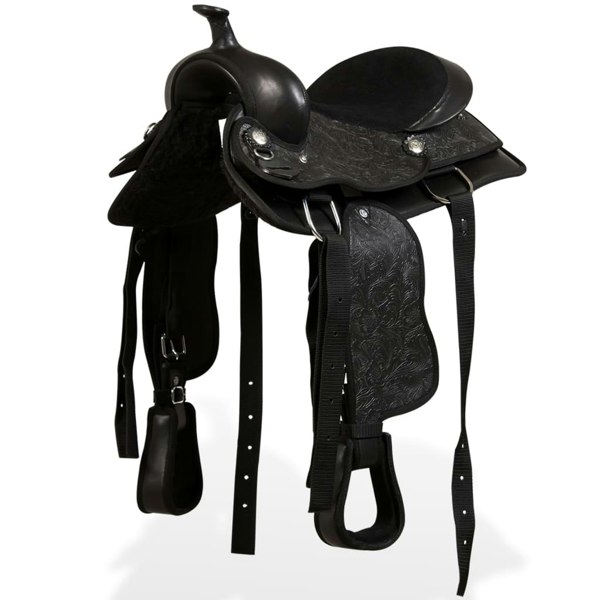 Berkfield Western Saddle. Headstall&Breast Collar Real Leather 12" Black