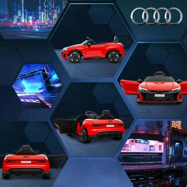 Red Audi-licensed kids electric ride-on convertible car shown from multiple angles
