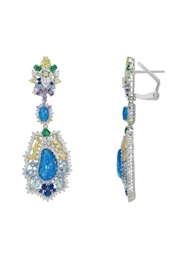 Latelita Frida Blue Opal Rainbow Drop Earrings Silver