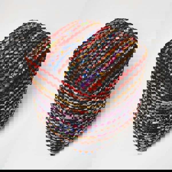 HOMESCAPES Multi Coloured Folk Woven Bean Filled Pouffe