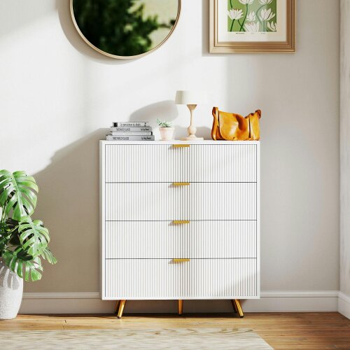 Wyld Haus Refa Wooden White Elegant 4 Drawer Bedside Storage Table