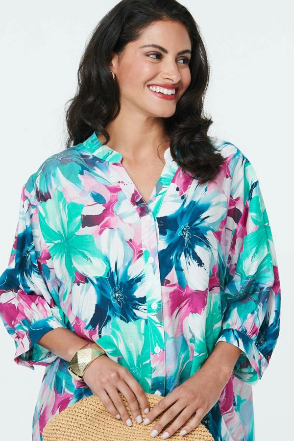 Blue | Floral Relaxed Button Back Shirt