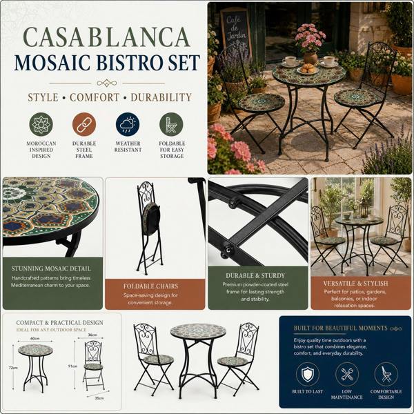 60cm Casablanca Mosaic Bistro Set image 12