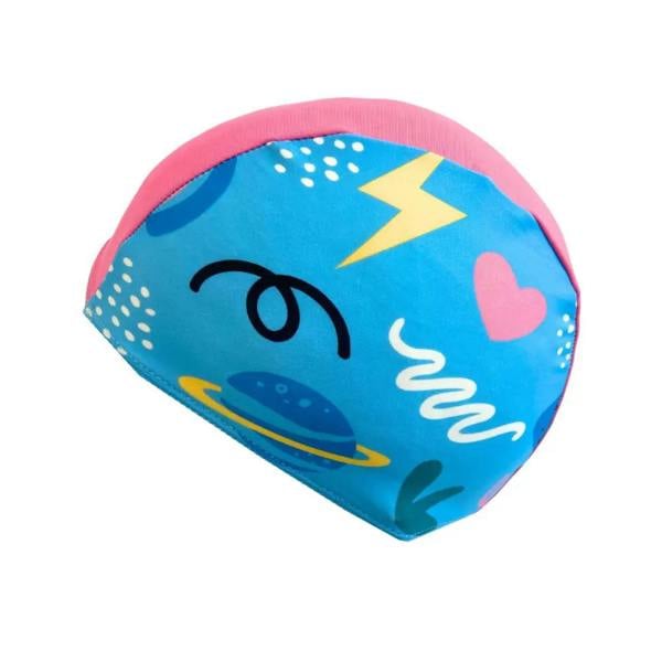 Fashy Junior Lycra Swim Cap with blue pink lightning hearts swirls