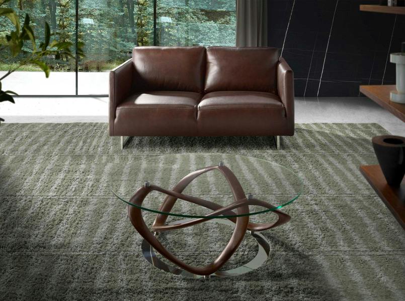 Angel Cerdá Round coffee table tempered glass, walnut and chrome-plated steel 2064