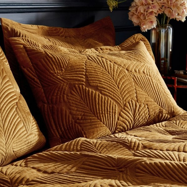 Paoletti Palmeria Velvet Quilted Duvet Cover Set - Gold