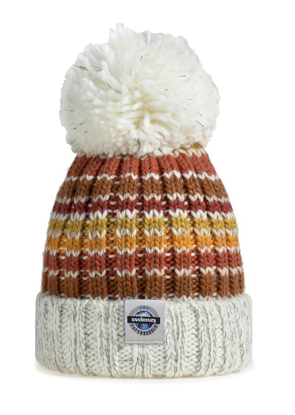 SuperBobble Rib Knit Beanie Bobble Hat - Sunset Stripes