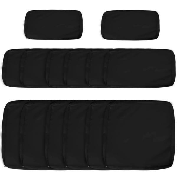 Black outdoor rattan sofa cushion replacement covers set, multiple rectangular pad shapes