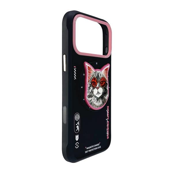 Nimmy Friends Nimmy Glasses Cool Cat Face Case with Detachable MagSafe Grip Stand for iPhone 17 Pro Max 6.9" Black Pink - N-YJKM-CXZJ-IP17-PRO-MAX-018