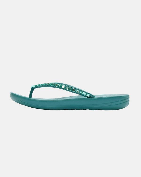 FitFlop Womens iQushion Multi-Crystal Ergonomic Flip-Flops - Teal 053
