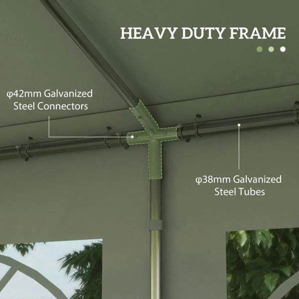 Galvanized steel frame with heavy-duty connectors and steel tube supports