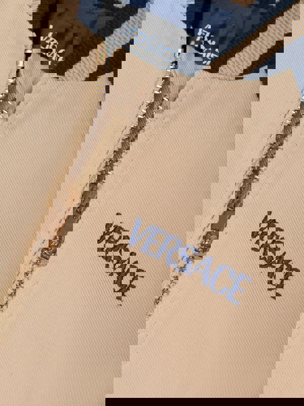 Versace Boys Embroidered Logo Bomber Jacket in Beige