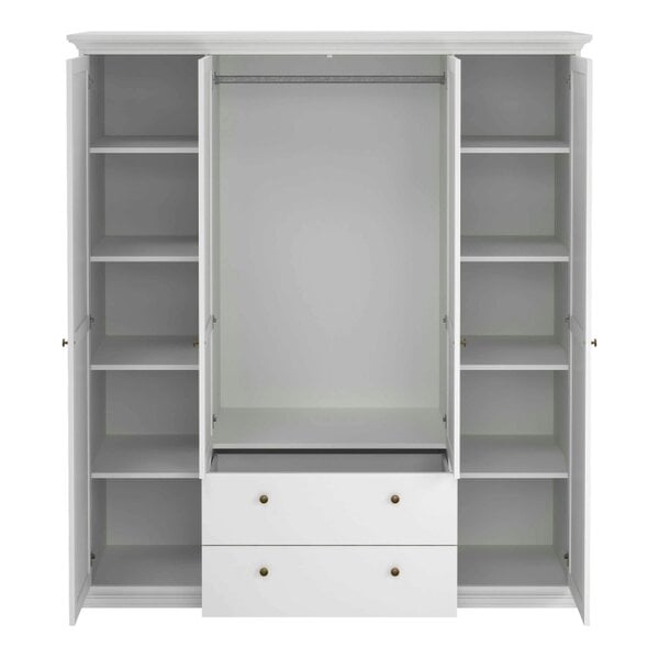 Wyld Haus Osaka Farmhouse White Wooden Wardrobe 4 Doors 2 Drawers