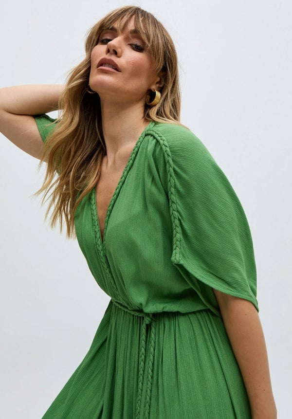 Diamond Plait Neck Maxi Dress In Green