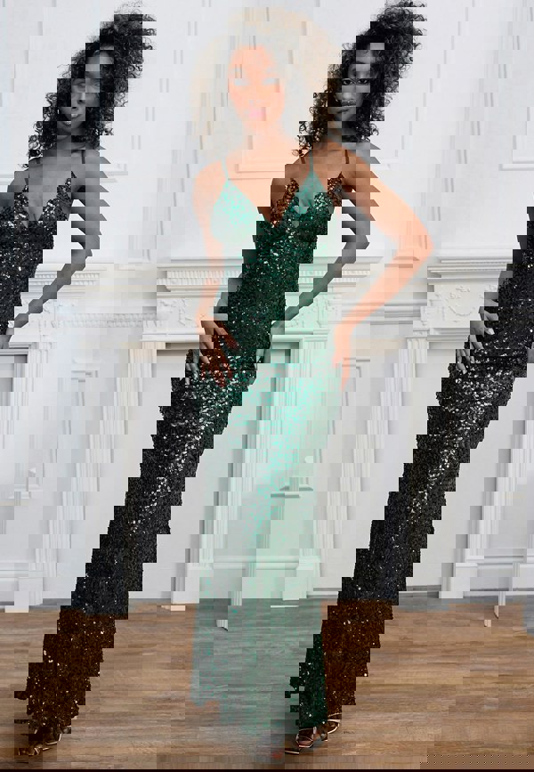 ANGELEYE Sequin Embellished Cami Maxi Dress - Emerald Green
