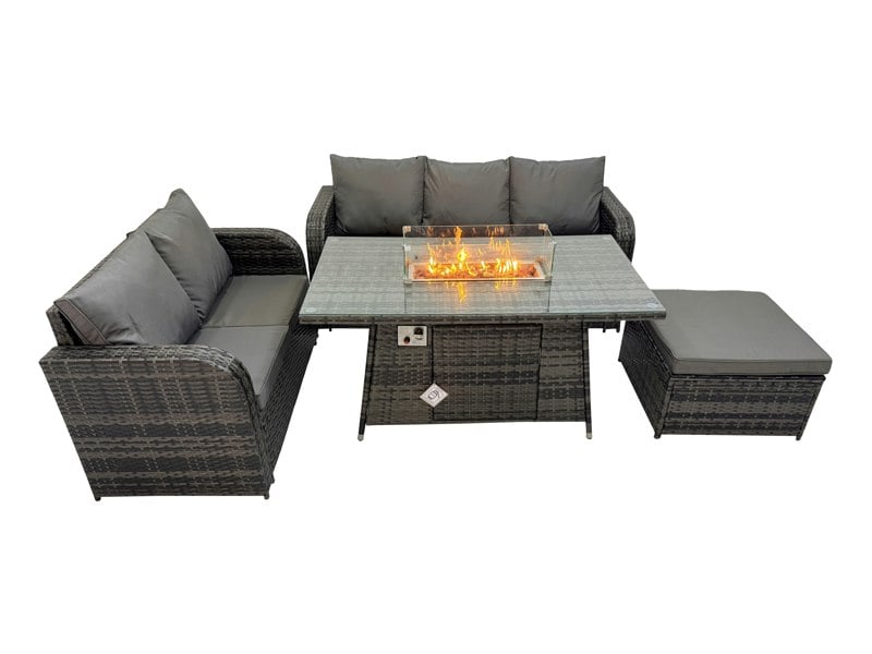 Fimous Garden Outdoor Rattan Furniture Set Rattan Love Sofa 3 Seater Sofa with Big Footstool Dark Grey Mixed