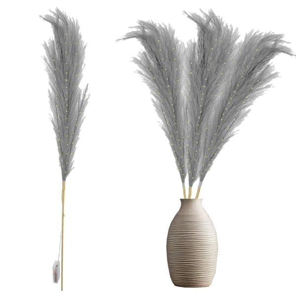 45cm to 100cm Prelit Grey Pampas Grass with Warm White LEDs, Battery Operated Indoor Decoration image 1