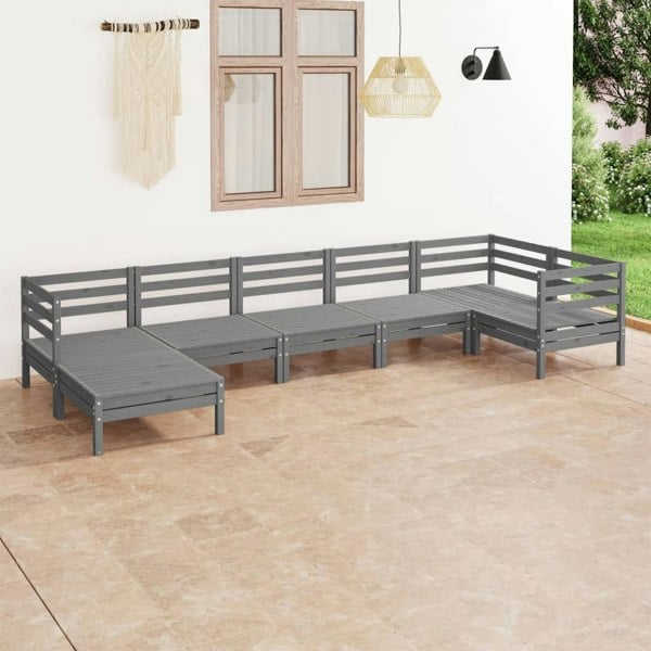 Berkfield 7 Piece Garden Lounge Set Solid Wood Pine Grey