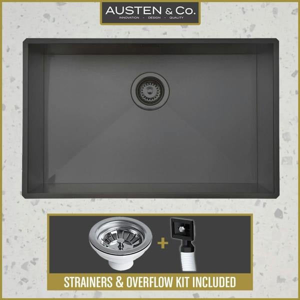 Austen & Co. Salento Jumbo Single Bowl Stainless Steel Kitchen Sink - Gunmetal