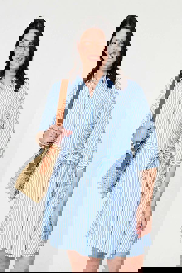 Light Blue | Curve Striped Knee Length Shirt Dress