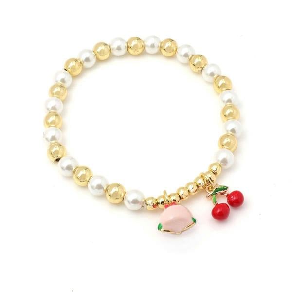 Say It With Children's Peach & Cherry Mixed Beaded Ball Bracelet