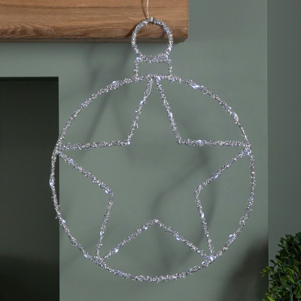 Samuel Alexander 49cm Battery Powered Light up Christmas Silver Star Ball with Twinkling White LEDs