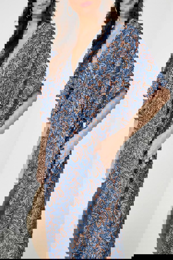 Navy | Paisley Print Kimono Sleeve Midi Dress