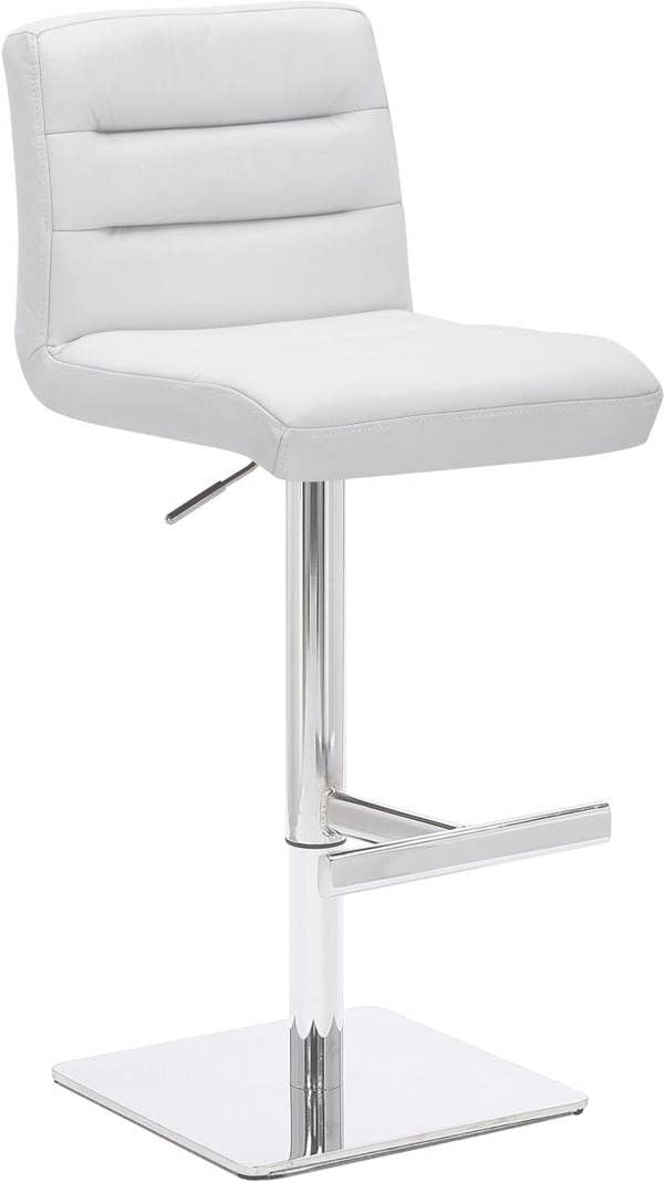 Lamboro Luscious Deluxe Real Leather Breakfast Bar Stool, Chrome Footrest, Adjustable Swivel Gas Lift, Home Bar & Kitchen Barstool, White
