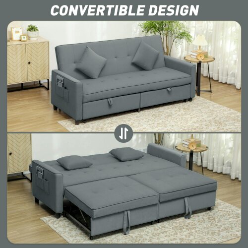 Wyld Haus Senosa Grey Upholstered 3 Seater Convertible Sofa Bed Tufted
