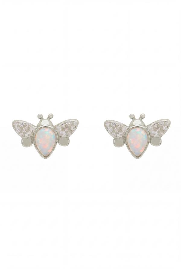 Latelita Busy Bee White Opal Stud Earrings Silver