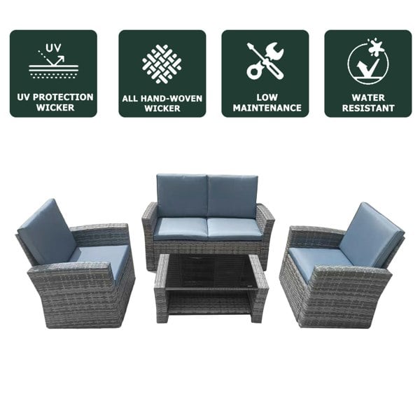 Furniture One 4 Piece Rattan Garden Furniture Set, Patio Wicker Dining Table Sets with Tempered Glass Top Table