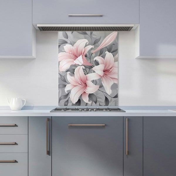 Warren Reed - Designer Pink Lilies On Grey Kitchen Splashback