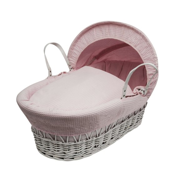 Kinder Valley Pink Waffle White Wicker Moses Basket