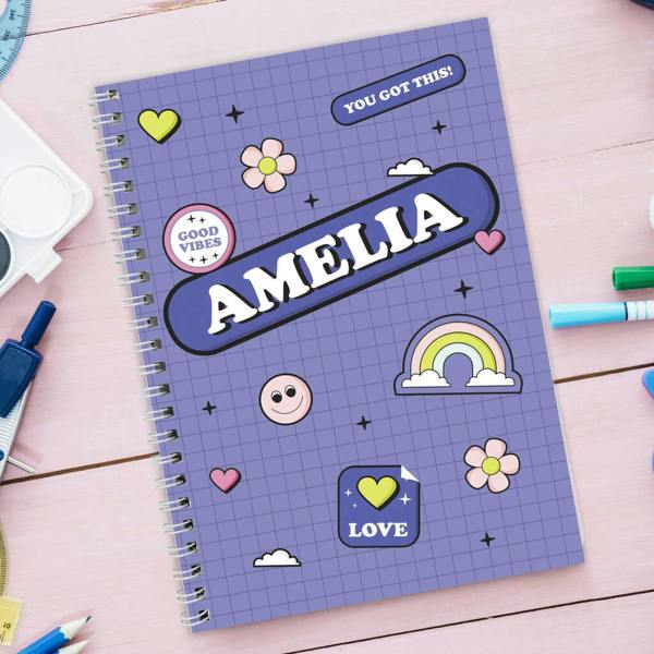 Personalised 'Good Vibes' Notebook - close-up detail