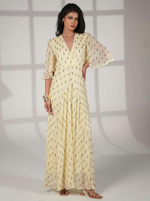 Rose & Nancy Talia Lemon Sparkle Maxi Dress