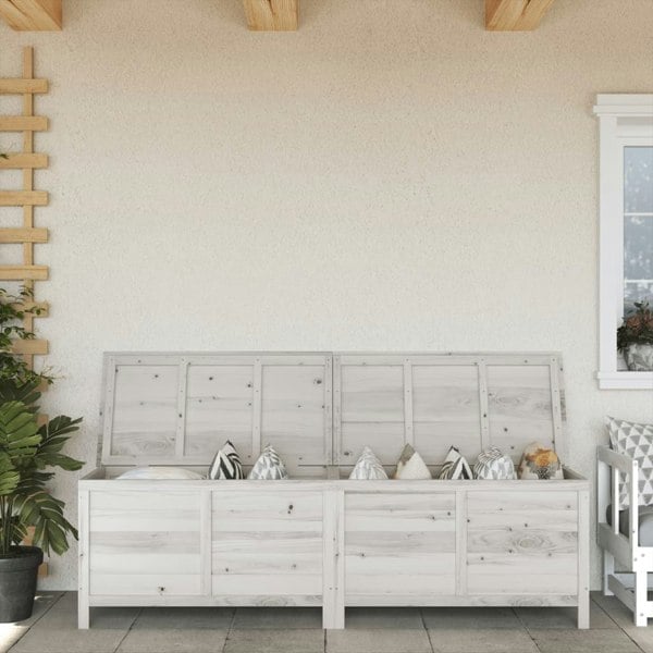Berkfield Garden Storage Box White 198.5x50x56.5 cm Solid Wood Fir