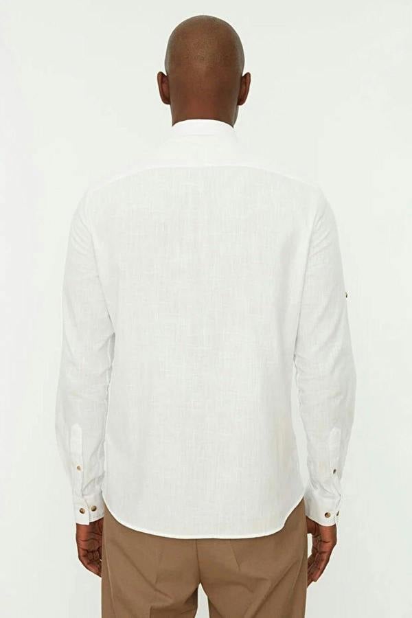 WOVCOR Slim Fit 100% Cotton Linen Look Men’s Shirt