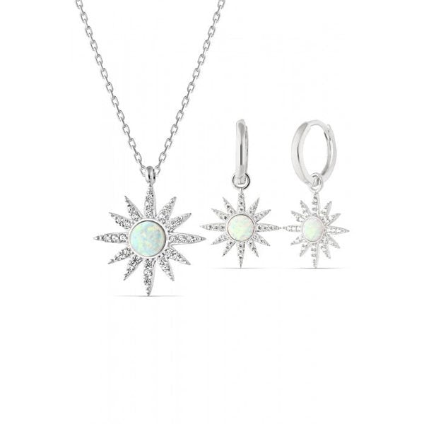 Spero London White Opal Sun Sterling Silver Necklace and Earrings Set