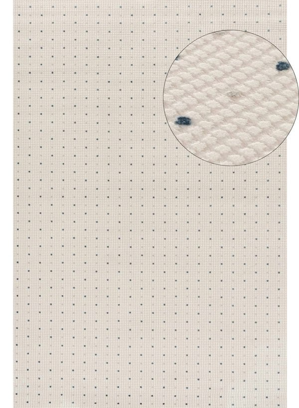 Living Room rug, blue-cream colours, dots, practicality in mind, the rug is anti-allergic.