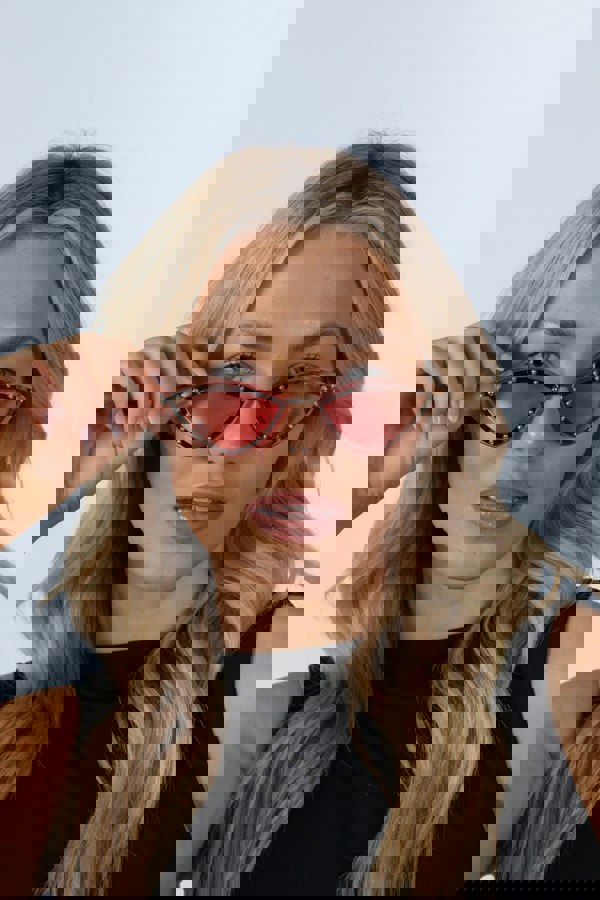 SVNX Diamante Cat-Eye Sunglasses in Pink