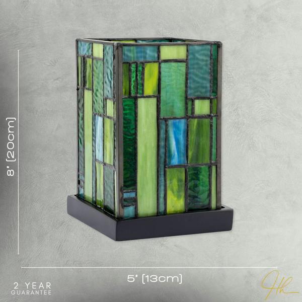 Designer Art Deco Tiffany Glass Table Lamp in Light and Dark Green Image 7