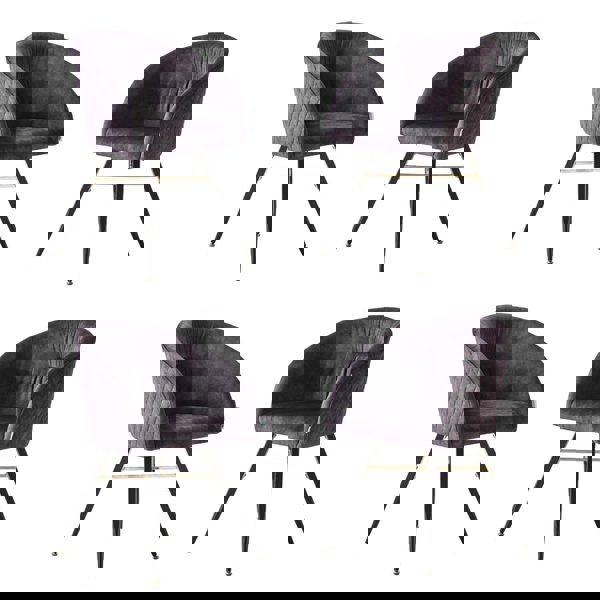 Life Interiors Set of 4 Vittorio Velvet Dining Chairs with Black Metal Legs, Quilted Design Modern Accent Chair