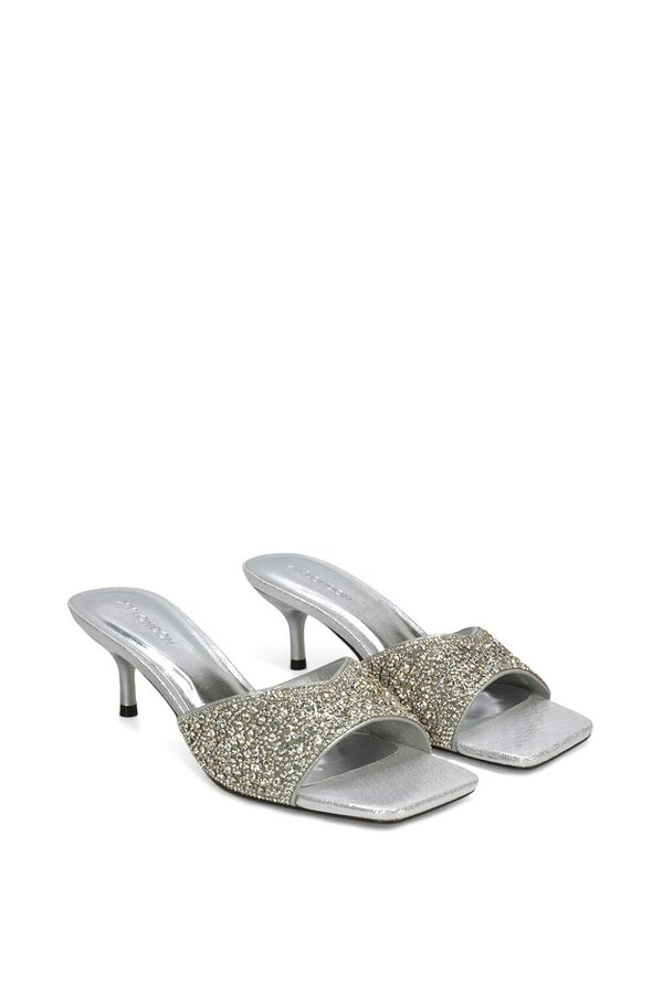 XY LONDON Sparkly Crystal Kitten Heeled Sandal Mules