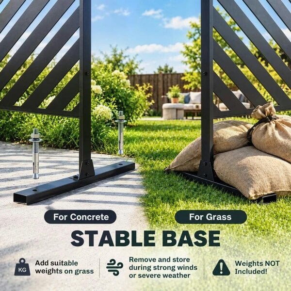 6.5FT Decorative Outdoor Divider, Metal Privacy Screen with Stand, Triangle Style, Black