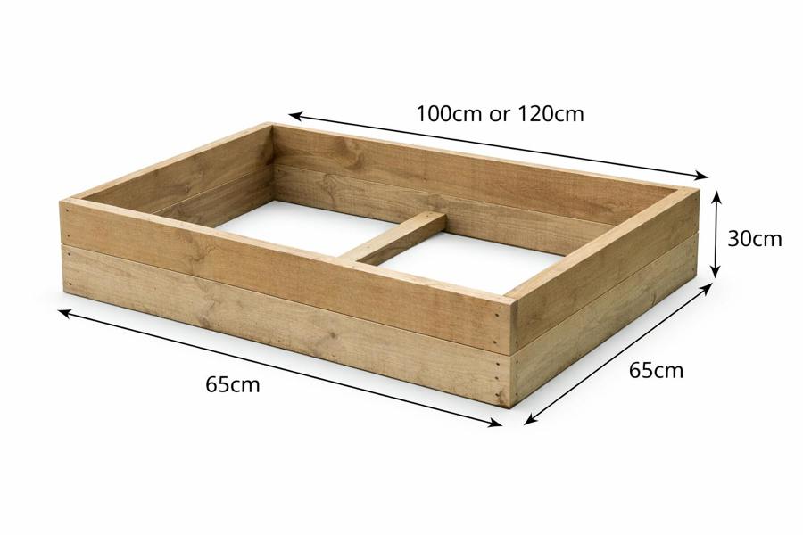 Wooden raised bed frame with 100cm and 120cm dimension overlay